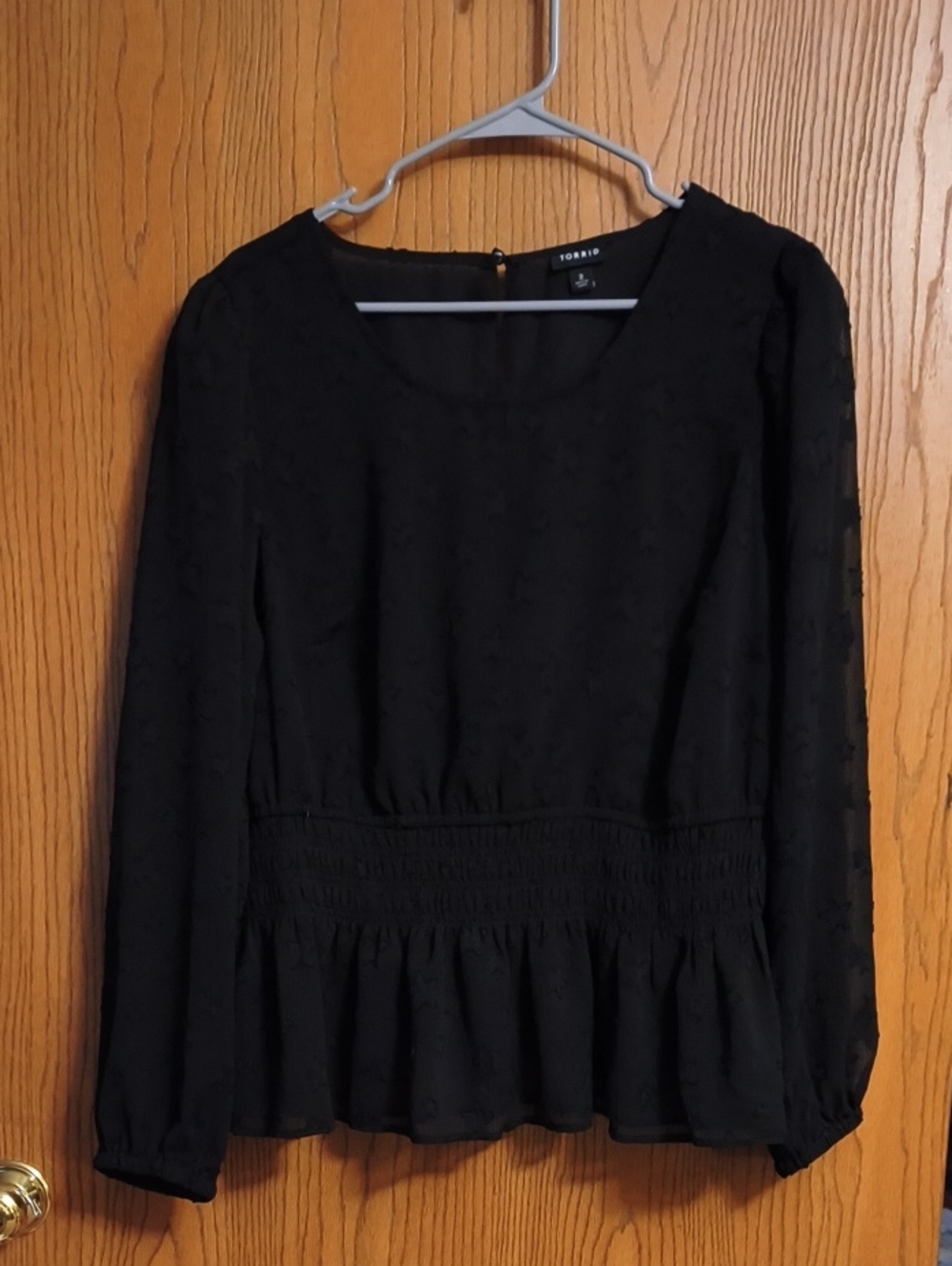 torrid Black Long Sleeve Smocked Peplum Blouse